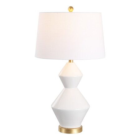 Jonathan Y Abbas 29" Geometric Ceramic/Metal LED Table Lamp, White/Gold Leaf JYL4013A