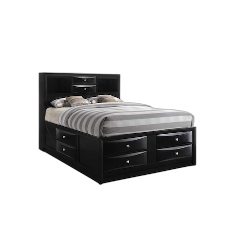 Homeroots Black Wood Queen With Ten Drawers Bed Frame 376955