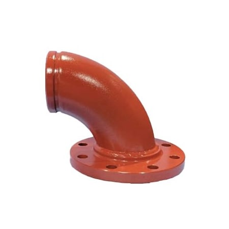 Industrial Choice Groove by 150 lb Flange 90 Degree Elbow SCH40 1.5 inch Steel Red Painted GVF150-90-1.5-S40CS-R