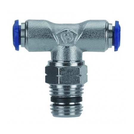 Usa Industrials Push to Connect Tube Fitting, Nickel Plated Brass w/ Plastic Release Ring, Male Branch Tee ZUSA-TF-PTC-NPBR-455