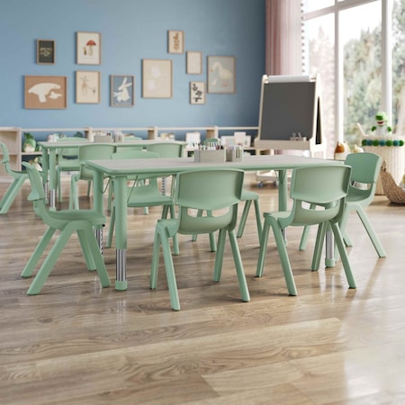 Flash Furniture 7 PC Plastic Activity Table and 6 Chairs Set, 10.5 inSeat Height-Sage YU-YCY-060-0036-RECT-TBL-SAGE-GG