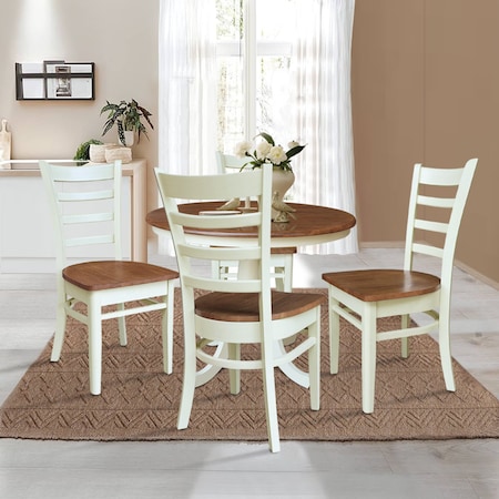 Whitewood Industries Rectangular Fixed Top Table W/ 4 Chairs, 36 in W, 29.1 in L, 36 in H, Parawood, Hickory/Shell, 5 K79-36RT-C617-4