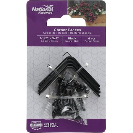 National Hardware CORNER BRACE STL BLK 1.5X5/8IN, 4PK N275-702