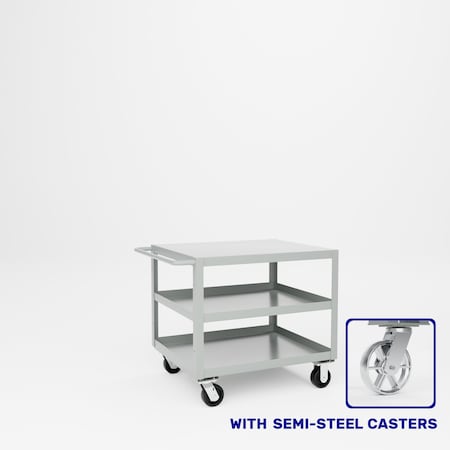 Pucel Heavy Duty Shop Truck, 36 in W x 30 in D x 33.5 in H, Three Shelves, Push Handle, Red 3036-DT-3S