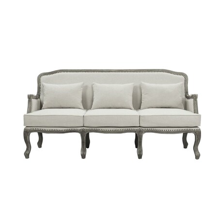 Homeroots 76" Cream Linen Sofa With Brown Legs 491352