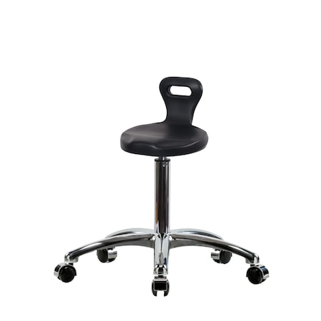 Blue Ridge Ergonomics Polyurethane Serpent Stool Chrome - Medium Bench Height with Chrome Casters in Black Polyurethane PSPMBSL-CR-NF-CC-BLK