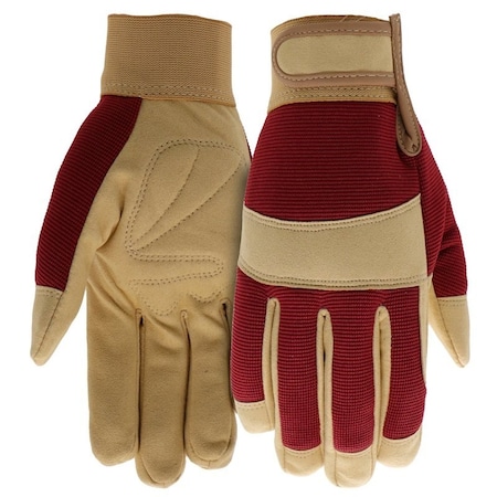 Boss Mechanics Utility Gloves, Women's, M/L, Hook and Loop Cuff, Polyester/Spandex, Burgundy, PR B52041-WML