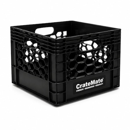 Cratemate Heavy-Duty Black Milk Crate - Multi-Purpose, Stackable, and Durable Storage 16QT MC16QT-BL