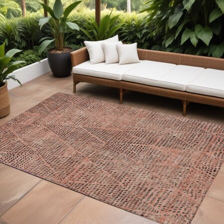 Homeroots 8' X 10' Salmon Charcoal And Beige Geometric Washable Indoor Outdoor Area Rug 577592