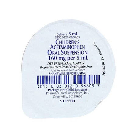 Pharmaceutical Associates Acetaminophen Children Oral Suspension 160mg/5mL, Grape, 5mL Unit Dose, 100PK 00121096600