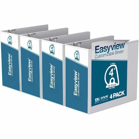 Davis Group Easyview Premium, Angle D Ring, Customizable, View Binder, (White, 4"), PK4 8406-00-04