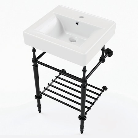 Kingston Brass 20" Ceramic Console Sink with Brass Legs and Shelf, 1-Hole, White/Matte Black KVPBH2018W10