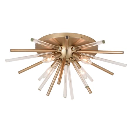 Vaxcel Aria 22.5-in Natural Brass 4 Light Mid Century Modern Sputnik Flush Mount Ceiling Fixture with Glass Accents C0250