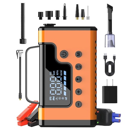 Alpha Digital Car Jump Start, Air Comp, Vacuum- 3000A, 8L Gas/6L Diesel - Orange A28