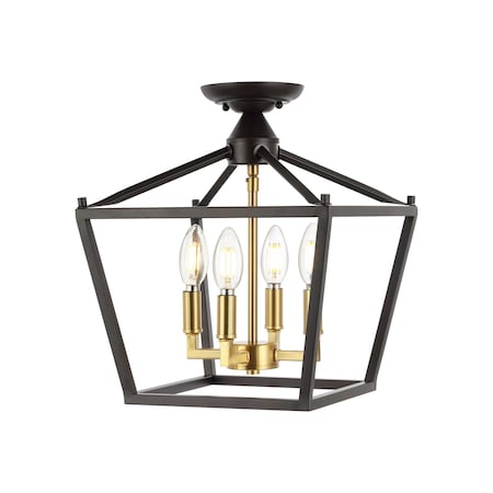 Jonathan Y Plains 12" 4-Light Modern Farmhouse Metal Open-Frame Pagoda LED Semi Flush Mount Mini Lantern, Oil Ru JYL7610G