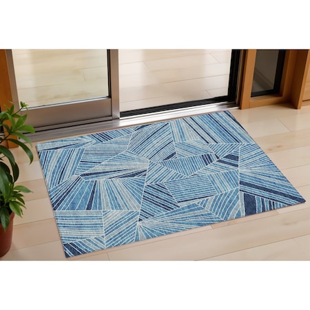 Homeroots 3' X 5' Blue And Teal Blue Geometric Washable Indoor Outdoor Area Rug 594767