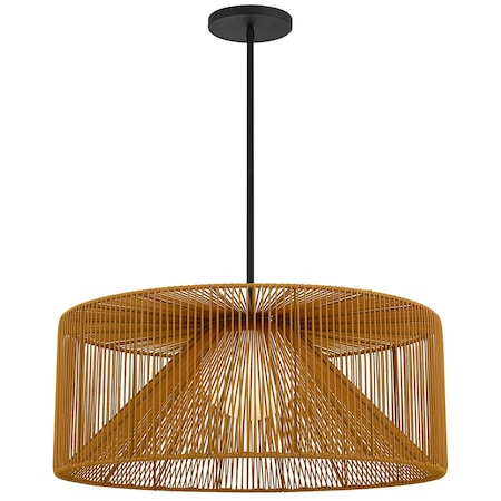Homeroots Natural And Black Rattan And Metal LED Dimmable Outdoor Hanging Pendent Light 683474