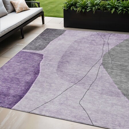 Homeroots 5' X 8' Purple Eggplant And Gray Abstract Washable Indoor Outdoor Area Rug 582027