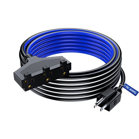 Maximm 30ft 16AWG 3-Outlet Extension Cord, ETL, Black/White/Blue C-BK/WH/BL-PI-BK-3O-30FT