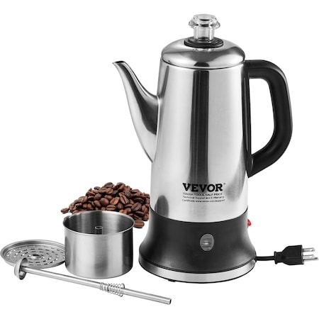 Vevor 12-Cup Electric Percolator Coffee Pot Stainless Steel Body Coffee Maker SFC18100S