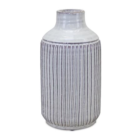 Homeroots 10" Off White Terracotta Striped Cylinder Table Vase 516225