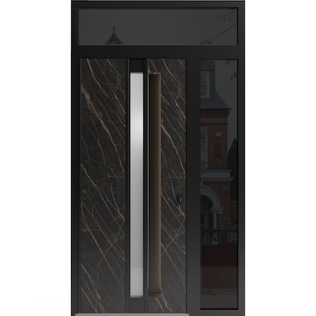 Vdomdoors Aluminum Door with Hidden Handle Hiddex 0155 Natural Noir Entry Steel Metal Modern Painted W36+14xH HIDDEX0155EXD-NOIR-W36+14xH80+16-RH-I