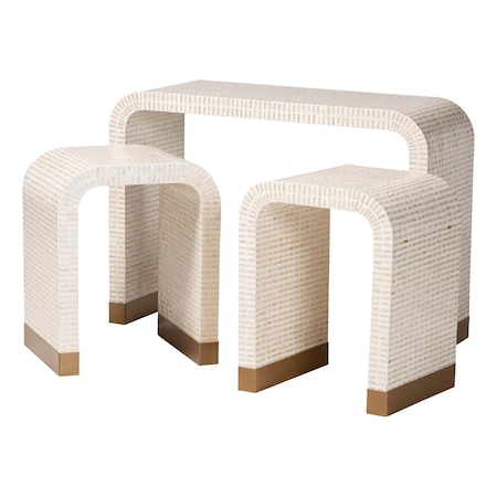 Bali & Pari Carlyn Coastal Beige and White Mother of Pearl Capiz Shell 3-Piece Accent Table Set 252-13988-13989-ZORO