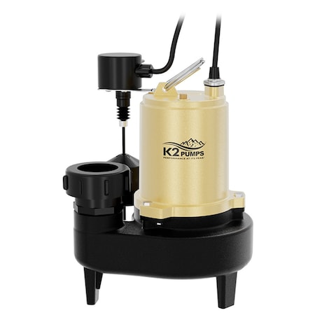 K2 Pumps 1/2 HP Cast Iron Sewage Pump with Piggyback Vertical Switch SWW05001VPK