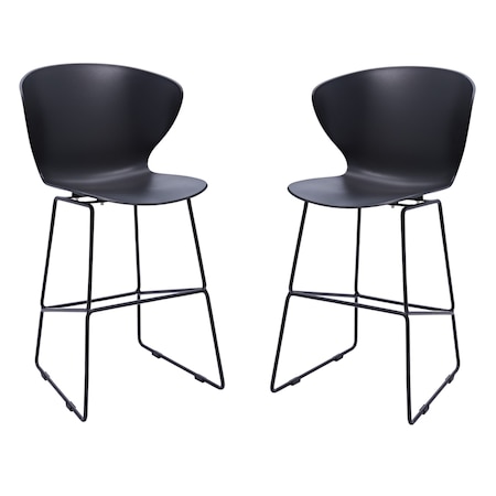 Homeroots Set of Two 26" Black Heavy Duty Plastic and Metal Low Back Counter Height Bar Chairs, 2PK 555091
