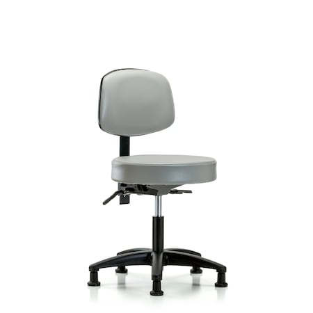 Blue Ridge Ergonomics Vinyl Stool, Back, Desk, Glides, Sterling BR-VDHST-RG-T0-RG-8840
