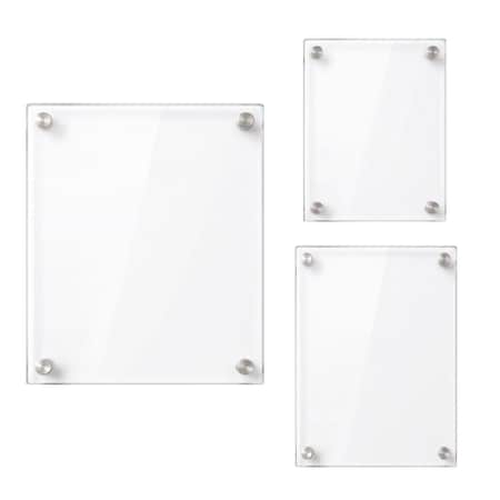 Azar Displays Floating Gallery Wall Frame Set, 1 Silver Standoff Hardware, 8 x 10, 11 x 14 & 16 x 20, 3-Piece Set 105722-SLV