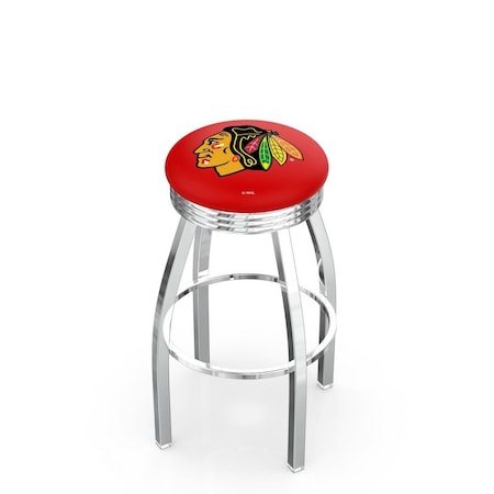 Holland Bar Stool Co 25" Chrome Chicago Blackhawks Swivel Bar Stool, Accent Ring L8C3C25ChiHwk-R