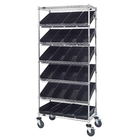 Quantum Storage Systems WIRE SHELVING UNIT W/24 BLACK BINS MOBILE MWRS-7-108BK