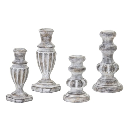 Homeroots Set of Four White Washed Resin Tabletop Candle Sticks, 4PK 517605