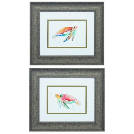 Homeroots Set of Two Red and Blue Turtle Framed Wall Art, 2PK 365113