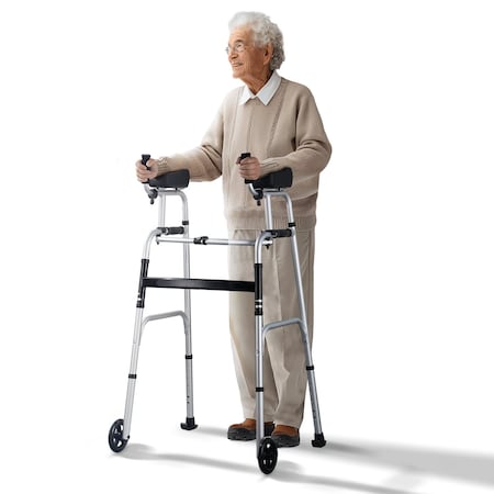 Vevor 2 in 1 Folding Walker with Armrest Pads & 5 in Solid Wheel Height Adjustable FBL810277