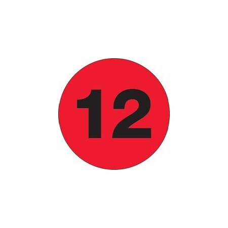 Bubblefast 2'' Circle - ''12'' Fluorescent Red Number Labels BFDL6780