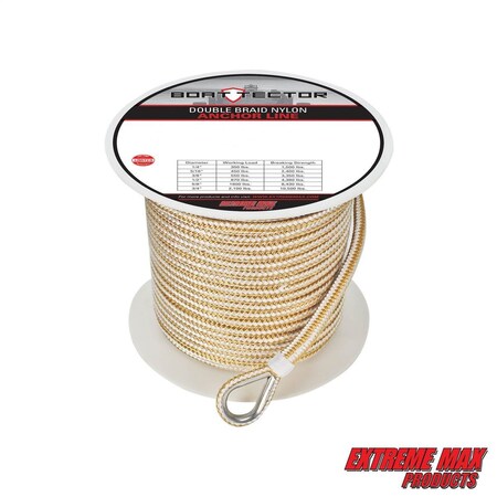 Extreme Max 3006.2252 BoatTector Premium Double Braid Nylon Anchor Line w Thimble-3/8" x 250' &Gold 3006.2252