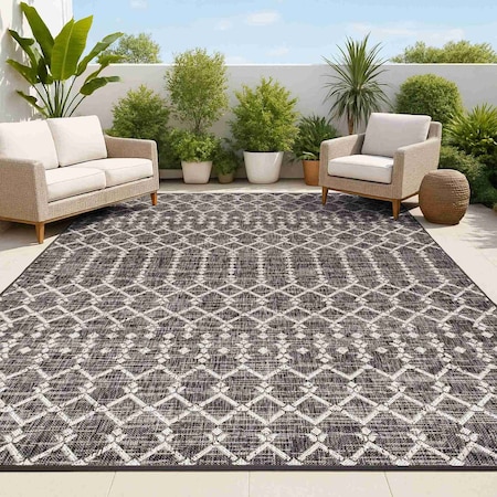 Jonathan Y Ourika Moroccan Geometric Textured Weave Black/Gray 8 ft. x 10 ft. Indoor/Outdoor Area Rug SMB108F-8