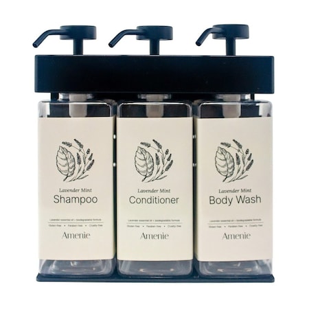 Amenie Lavender Mint SOLera Rectangle 3 Chamber Refillable Dispenser, Black 39388-R3-C-LAVM