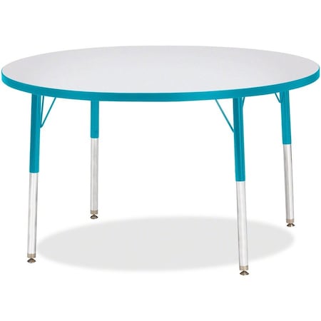 Jonti-Craft Berries Round Activity Table, 42 in. Diameter, E-height, Freckled Gray/Teal/Gray 6468JCE005