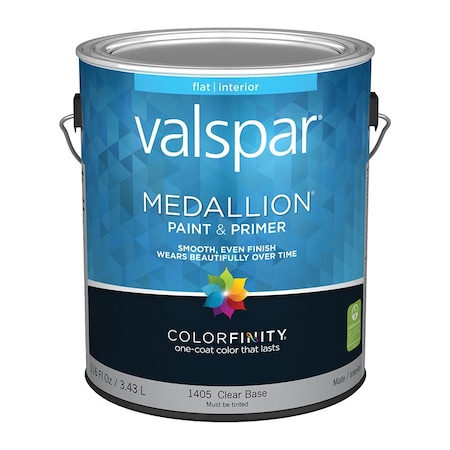 Valspar 1 Gal Paint 1405 Clear Base Medallion 100% Acrylic Interior Latex Paint & Primer, Flat 1405