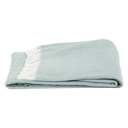 Homeroots 55" X 70" Sage and Ivory Woven Cotton Herringbone Plush Throw Blanket 474029