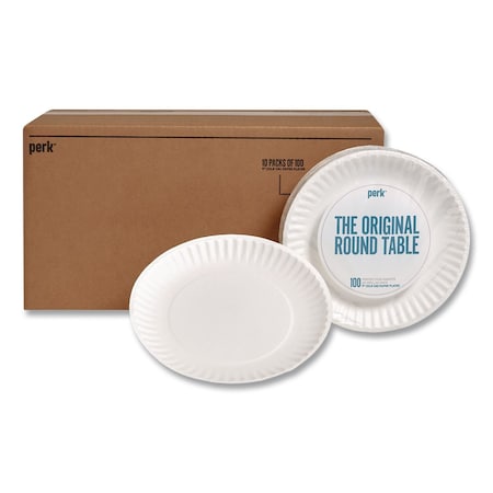 Perk Economy Paper Plates, 9" dia, White, 1000PK PK56516CT/53196