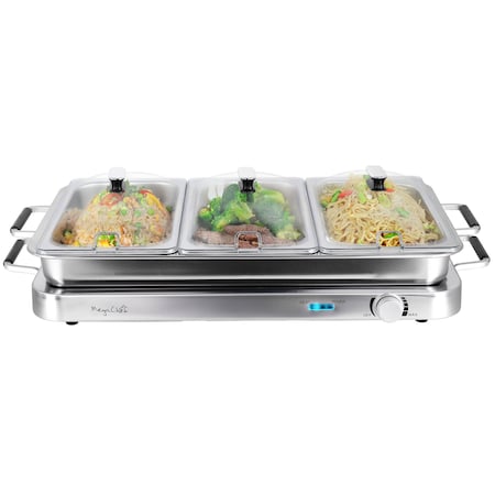 Megachef 3-in-1 Electric Chaffing Buffet Server with Triple 2.63 Qt Trays and 8.6 Qt Baking Pan MC-9005A