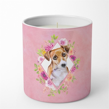 Carolines Treasures 10 oz Jack Russell Terrier No.1 Pink Flowers Decorative Soy Candle CK4155CDL