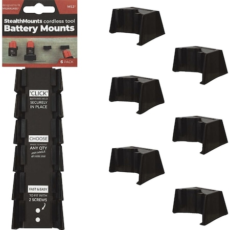 Stealthmounts Battery Mounts for Milwaukee M12, 6PK BM-MW12-BLK-6