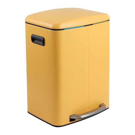 Happimess Marco Rectangular 10.6-Gallon Double Bucket Trash Can with Soft-Close Lid, Daffodil Yellow HPM1005L
