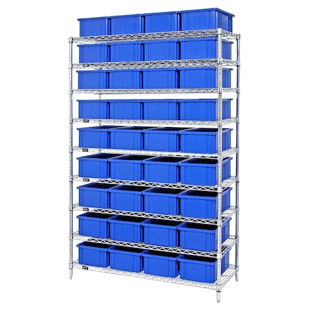 Quantum Storage Systems WIRE SHELVING UNIT W/ 36 BLUE DIVIDABLE GRIDS WR9-92060BL
