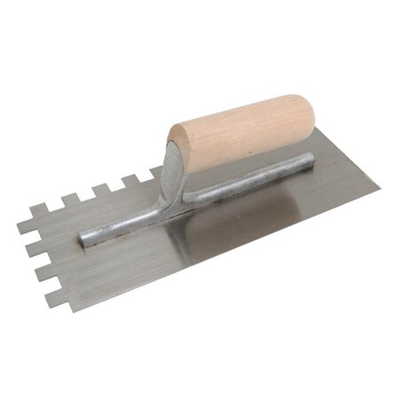 Marshalltown Notched Trowel, 1/2 x 1/2 x 1/2 Square Notch, Wood Handle, Large Format Tile NT975